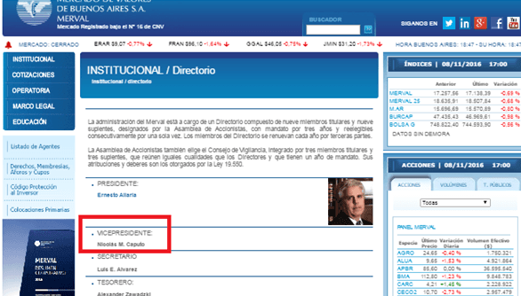 Página institucional actual del Merval