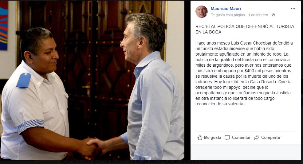 Mauricio Macri, Patricia Bullrich, Luis Chocobar, Casa Rosada, Santiago Maldonado y Rafael Nahuel, doctrina Irurzun, Gatillo Facil