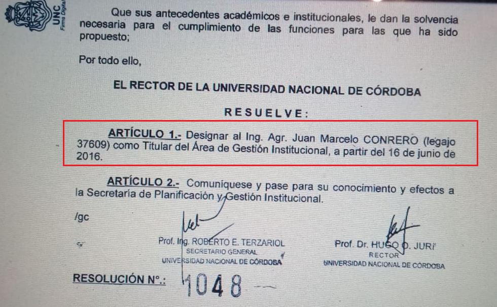Monsanto, Jorge Dutto, UNC, Universidad de Córdoba, Malvinas Argentinas, Marcelo Conrero, Facultad de Ciencias Agropecuarias, Rector, Gustavo Mathieu, Radio Mitre, Gestión Institucional, Reforma Universitaria