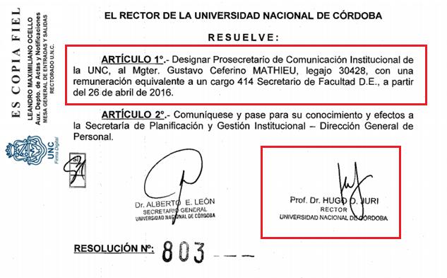 Monsanto, Jorge Dutto, UNC, Universidad de Córdoba, Malvinas Argentinas, Marcelo Conrero, Facultad de Ciencias Agropecuarias, Rector, Gustavo Mathieu, Radio Mitre, Gestión Institucional, Reforma Universitaria