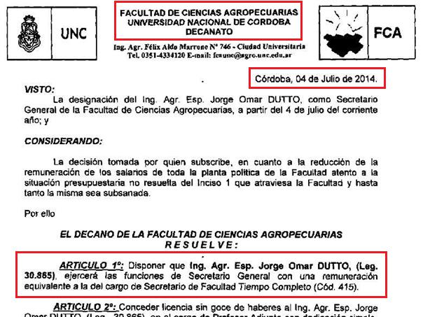 Monsanto, Jorge Dutto, UNC, Universidad de Córdoba, Malvinas Argentinas, Marcelo Conrero, Facultad de Ciencias Agropecuarias, Rector, Gustavo Mathieu, Radio Mitre, Gestión Institucional, Reforma Universitaria