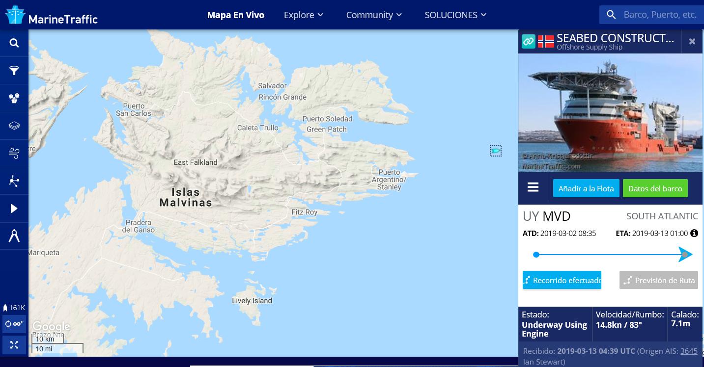 Seabed Constructor, barco de servicios petroleros, noruega, inglés Swire Group, Ocean Infinity, ARA San Juan, plataforma continental argentina, buque coreano cerealero, Puerto Argentino, islas Malvinas, petroleo