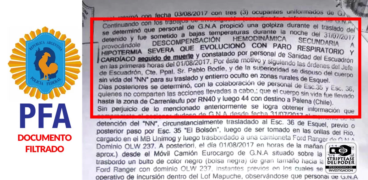 Echazú, Maldonado, Otranto, Patricia Bullrich, Héctor Magnetto, Vidal, Gendarmería, Desaparición, Macri, RAM, autopsia, RCP, Reanimación cardiopulmonar, Policía Federal, Filtración, Pablo Bodie