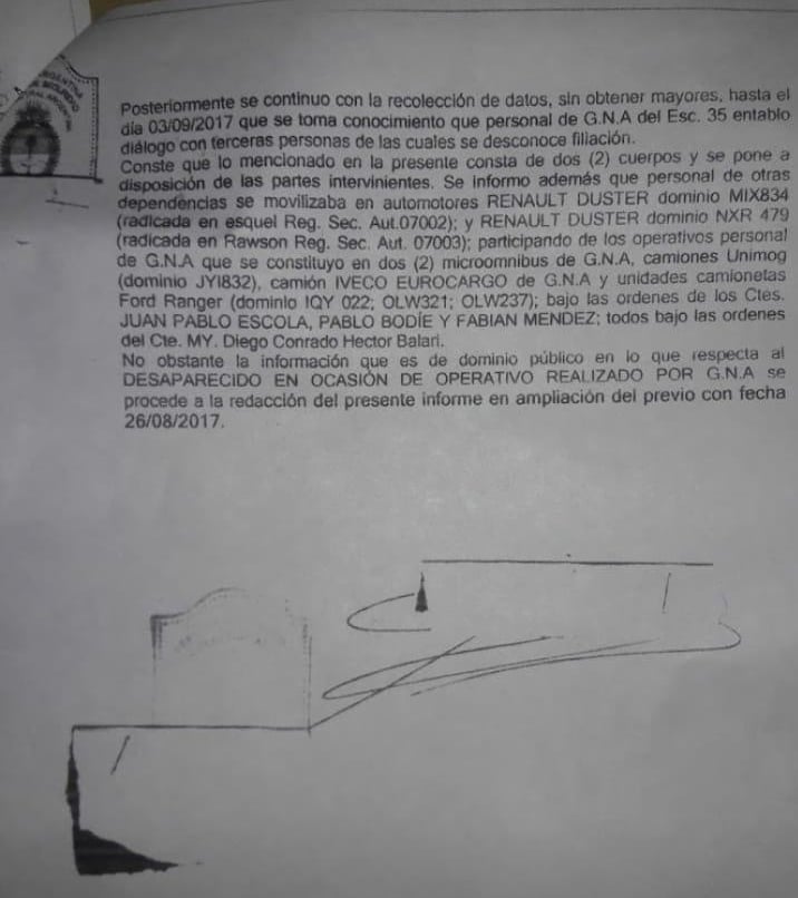 Echazú, Maldonado, Otranto, Patricia Bullrich, Héctor Magnetto, Vidal, Gendarmería, Desaparición, Macri, RAM, autopsia, RCP, Reanimación cardiopulmonar, Policía Federal, Filtración, Pablo Bodie
