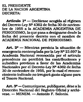 Clarín, La Nación, Ámbito, Perfil Periodismo, Academia Nacional de Periodismo
