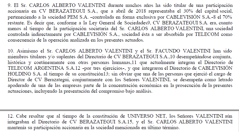 fusión telecom cablevision greco bidart CNDC