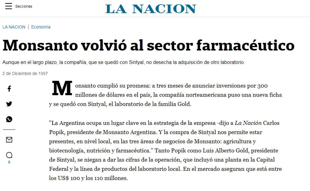 Hugo Sigman, Insud, mAbxiense, pfizer, monsanto, fincen files