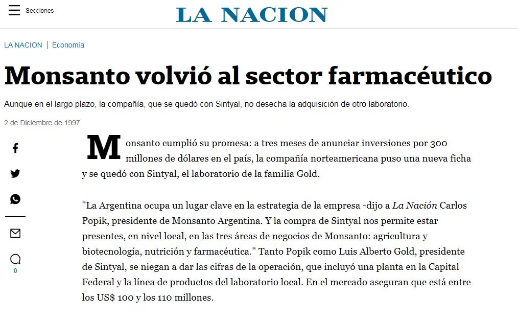 Hugo Sigman, Insud, mAbxiense, pfizer, monsanto, fincen files