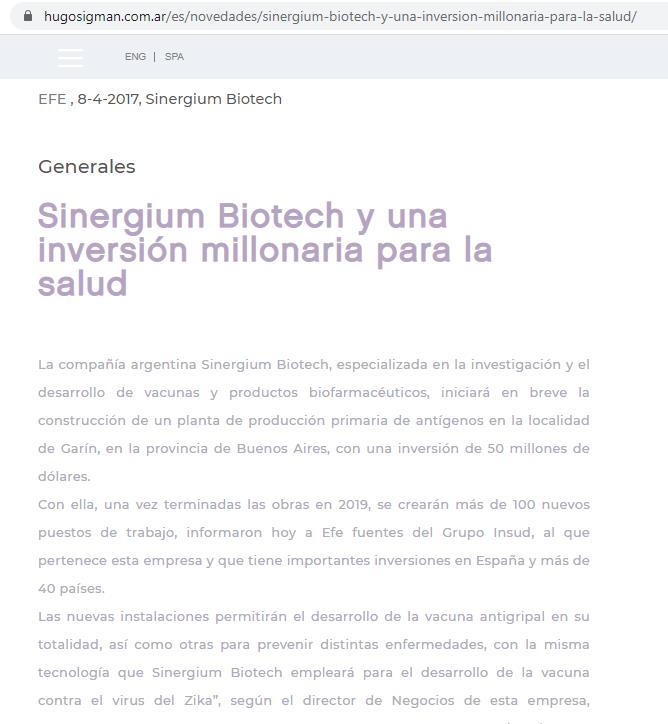 Sigman, Vizzotti, Sinergium Biotech, mABxience, ELEA, vacunas