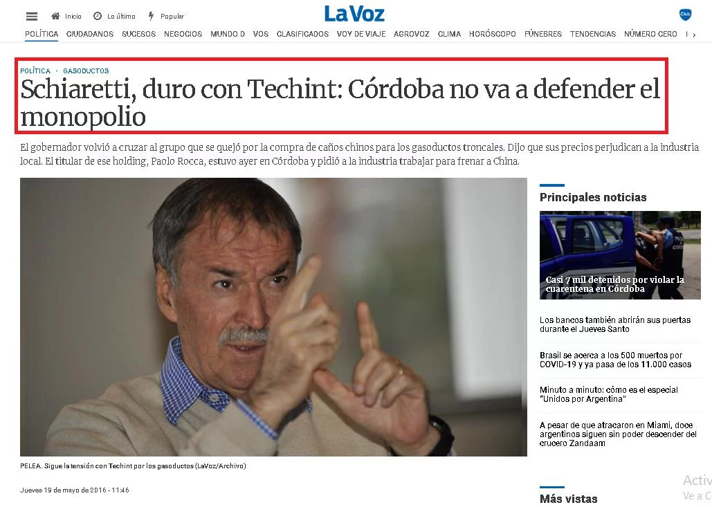 Mauricio Macri, Juan Schiaretti, José Manuel de la Sota, gasoductos troncales