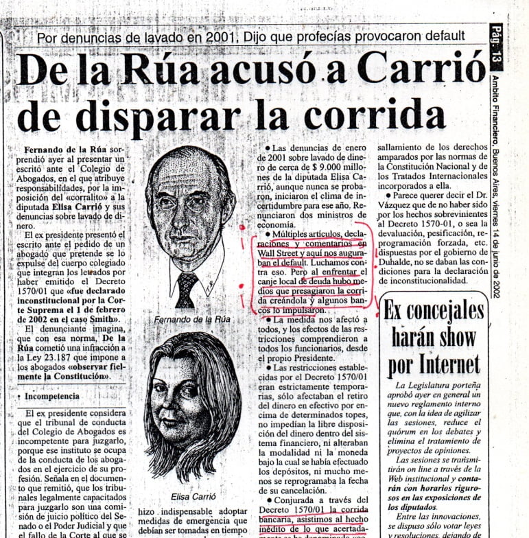 Mala praxis FMI 8, vaciamiento financiero 2001, déficit cero