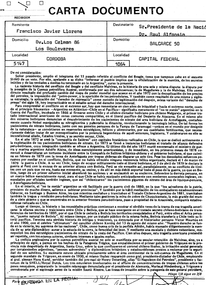 Conflicto con Chile, Reino Unido, EEUU