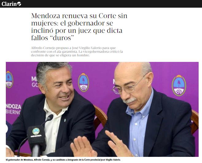 Mendoza, disciplinamiento justicia, Cornejo, Suarez