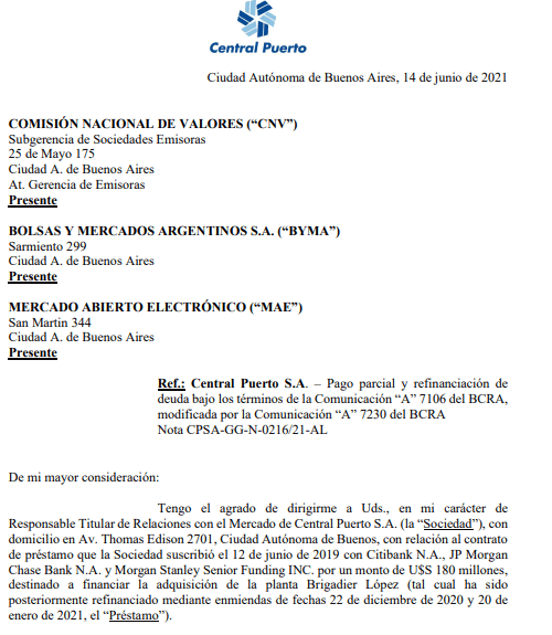 Caputo, Macri, Central Puerto, corte luz 11/1