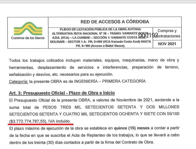 Cordobesismo, Chediak, obra vial un millón el metro, Miro, Britos