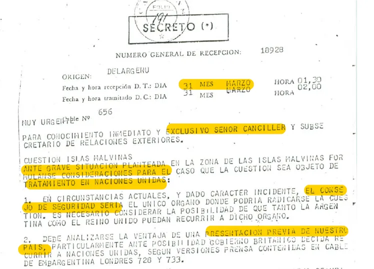 Guerra Malvinas comunicaciones secretas a traves La Nación con el topo Costa Mendez, Traición en la ONU
