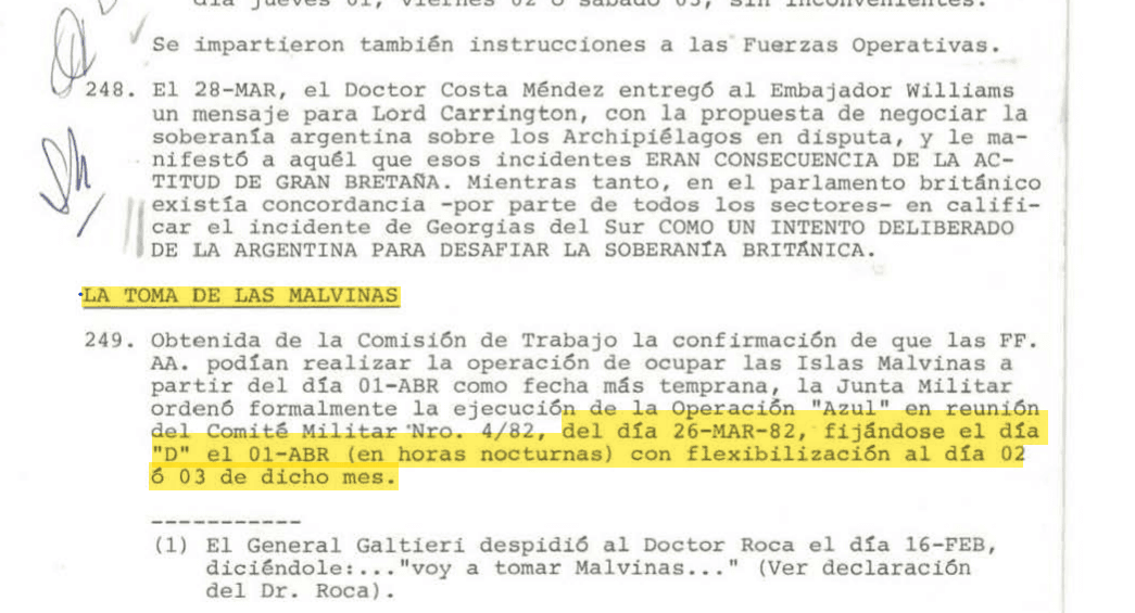 Guerra Malvinas, comunicaciones encubiertas a traves LA NACION, topo Costa Méndez, fecha de recuperación