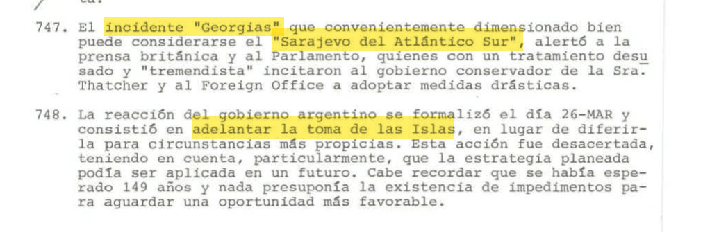 Guerra Malvinas, mensajes secretos a traves LA NACION con el topo Costa Méndez, Incidente Georgias