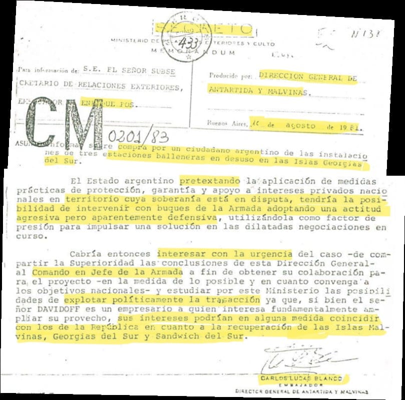Guerra Malvinas, mensajes secretos a traves LA NACION con el topo Costa Méndez, Incidente Georgias