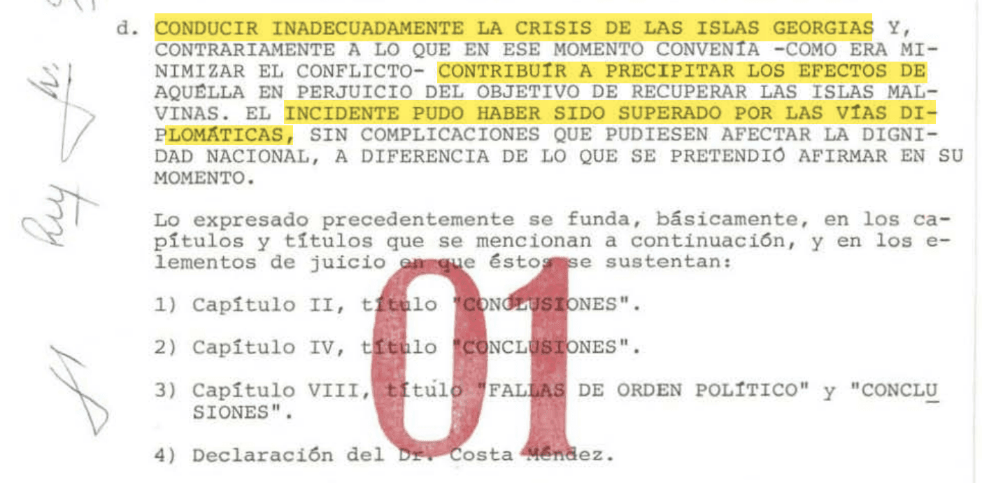 Guerra Malvinas, comunicaciones secretas a través LA NACION, topo de la OTAN, Nicanor Costa Méndez, Escalar incidente Georgias