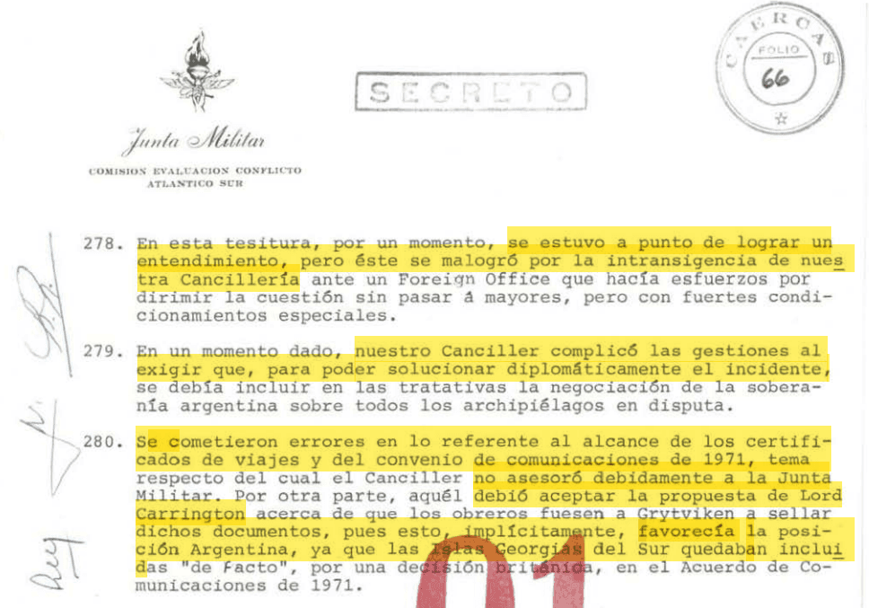 Guerra Malvinas, comunicaciones secretas a través LA NACION, topo de la OTAN, Nicanor Costa Méndez, Escalar incidente Georgias