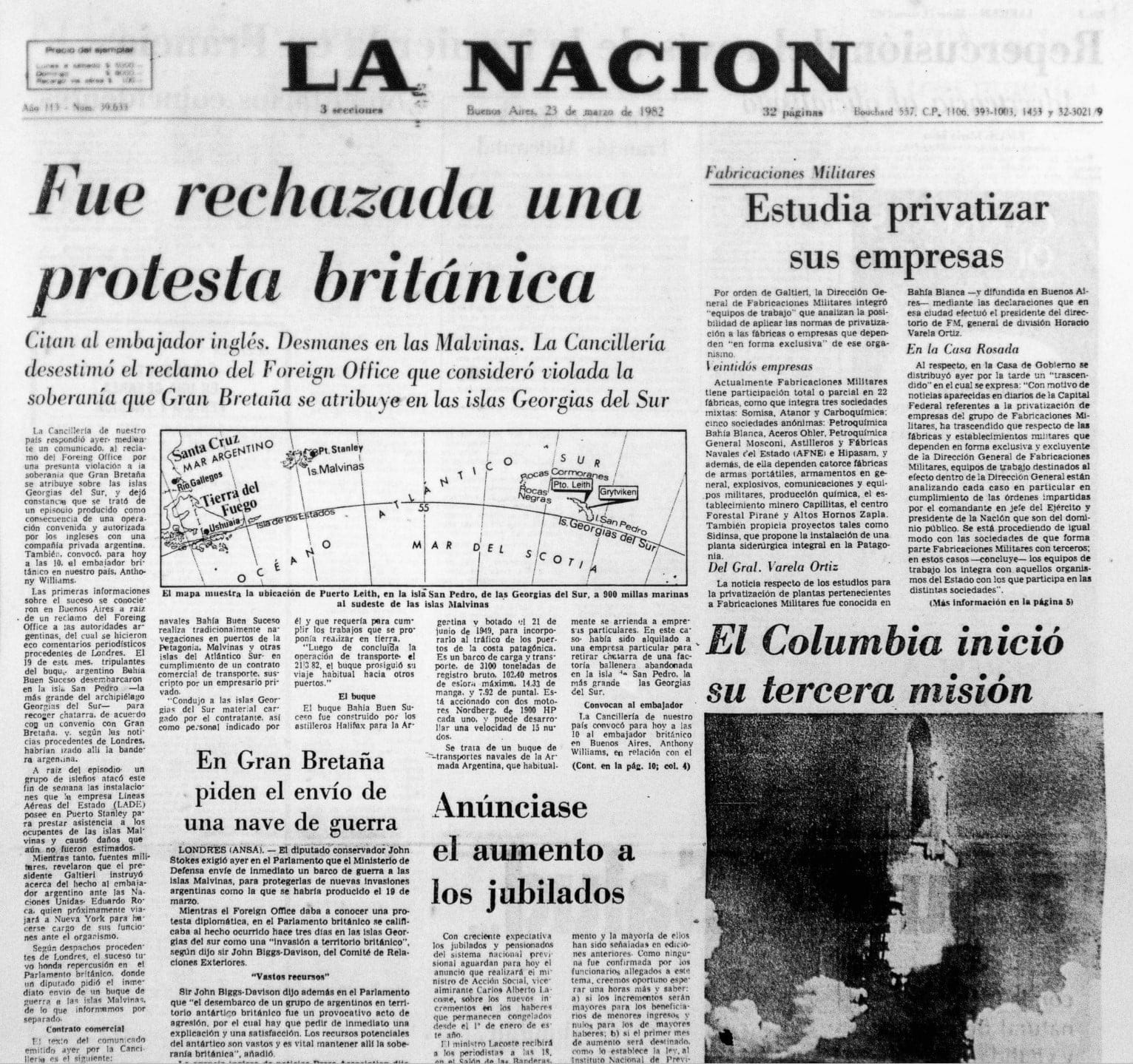 Guerra Malvinas, comunicaciones secretas a través LA NACION, topo de la OTAN, Nicanor Costa Méndez, Escalar incidente Georgias
