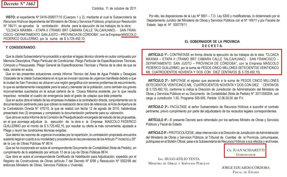 Máscolo recibió 171 pagos de Schiaretti y De la Sota por más de u$s 6,2 millones $ 5.500 millones