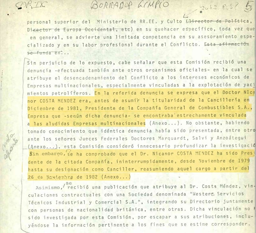 Mensajes secretos a través diario LA NACION con topo de la OTAN canciller Costa Méndez affaire naftas adulteradas