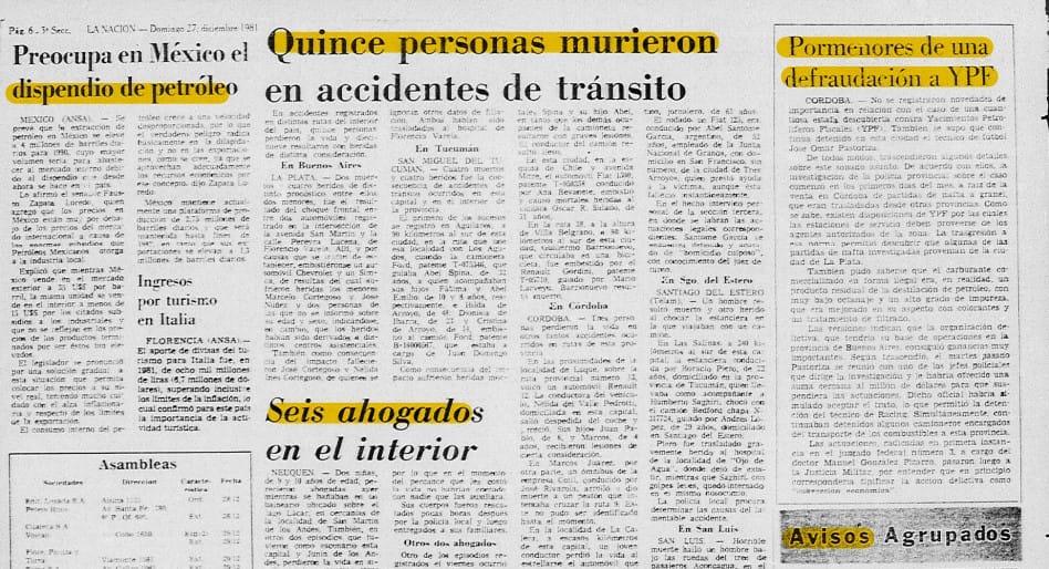 Mensajes secretos a través diario LA NACION con topo de la OTAN canciller Costa Méndez affaire naftas adulteradas