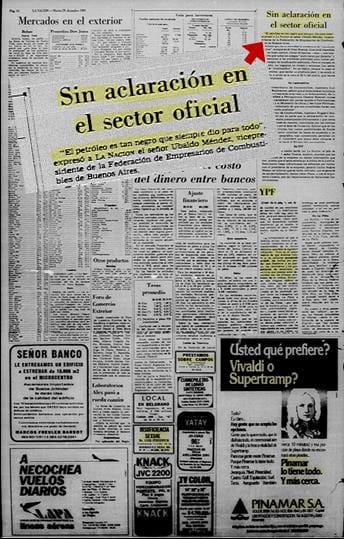 Mensajes secretos a través diario LA NACION con topo de la OTAN canciller Costa Méndez affaire naftas adulteradas