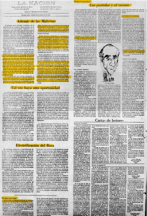 Mensajes secretos a través diario LA NACION con topo de la OTAN canciller Costa Méndez affaire naftas adulteradas