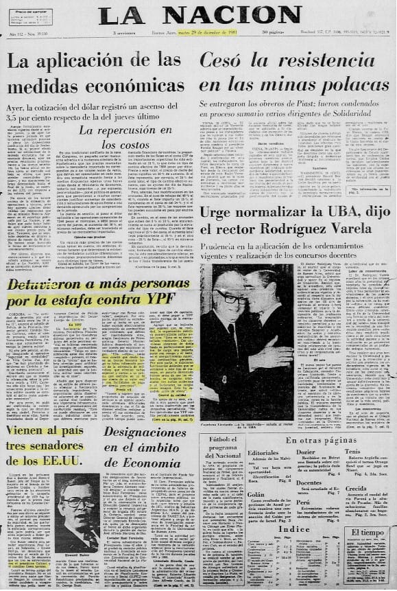 Mensajes secretos a través diario LA NACION con topo de la OTAN canciller Costa Méndez affaire naftas adulteradas