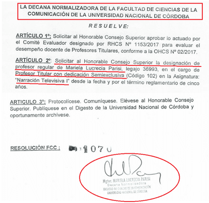 Parisi, la decana autócrata de la FCC – UNC que nunca concursó, precarizó los cargos, y amaño concursos