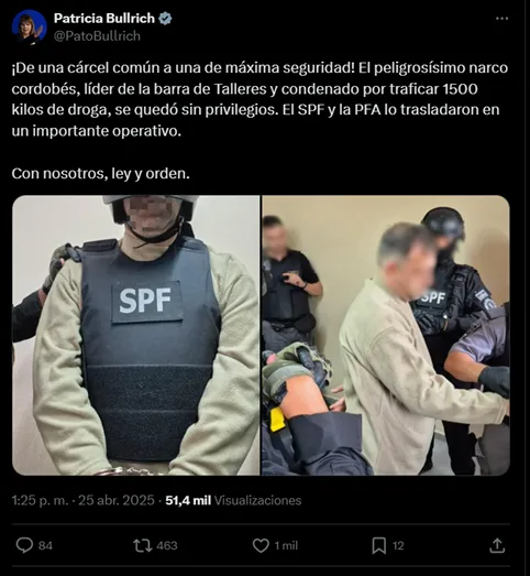 Traslado del jefe barrabrava de Talleres: una operación de Bullrich para raspar a Llaryora, instalar a Fassi, y forzar la ley de Barras
