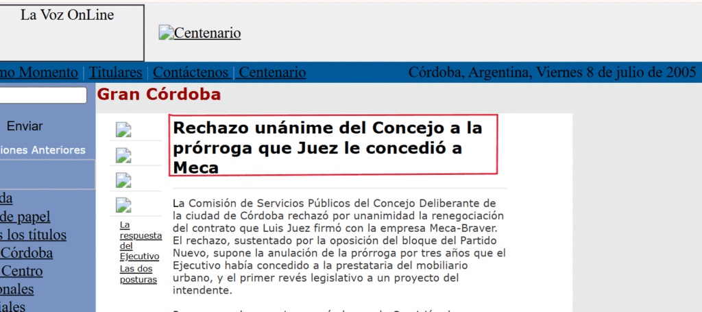 Nota del diario “La Voz del Interior” del 8 de julio del 2005