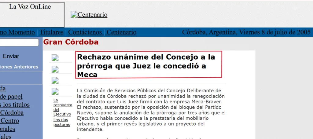 Nota del diario “La Voz del Interior” del 8 de julio del 2005