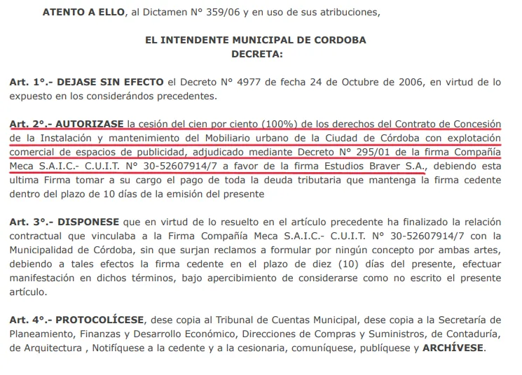 Decreto N.º 432/2007 firmado por Luis Juez