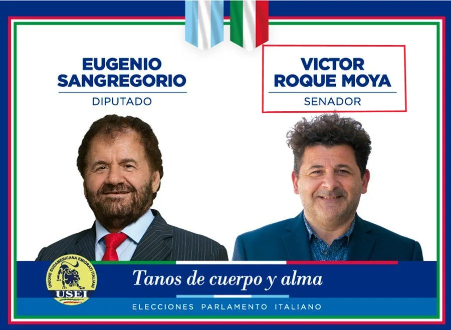 Publicidad de los candidatos Sangregorio y Roque Moya que apareció en los carapantalla de Cuyo Comunicaciones SA