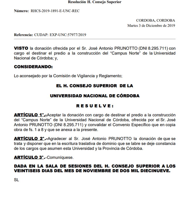 Resolución universitaria 1891/19